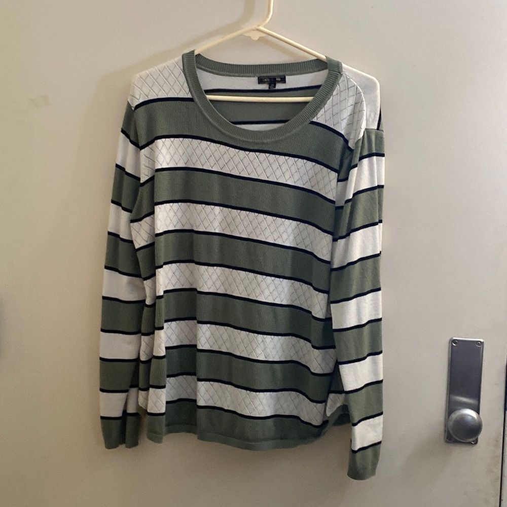 Lety & Me lightweight green & white striped sweater.
